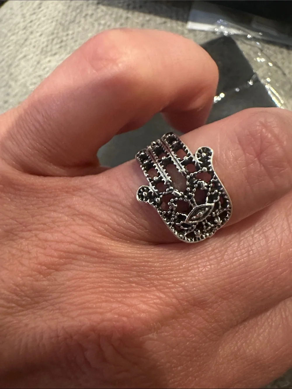 Silver Hamsa Hand Ring size 6
